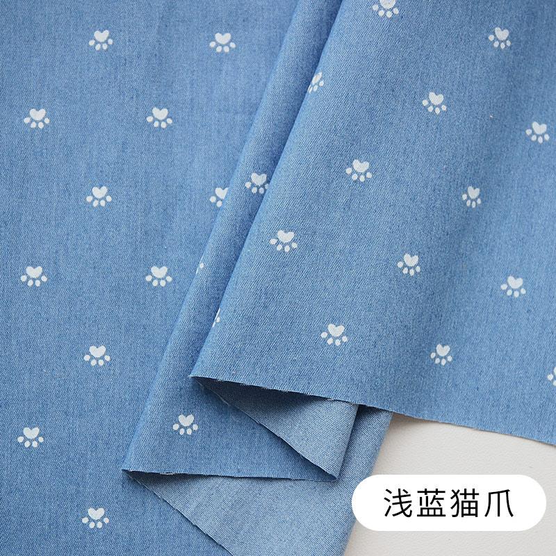 0,5 m/1 m/2 m Baumwoll-Denim-Stoff mit geringer Elastizität, gewaschen, mit Schleifendruck, für Hosen, Kleider, Taschen, handgefertigt, DIY-Bekleidungsstoffe