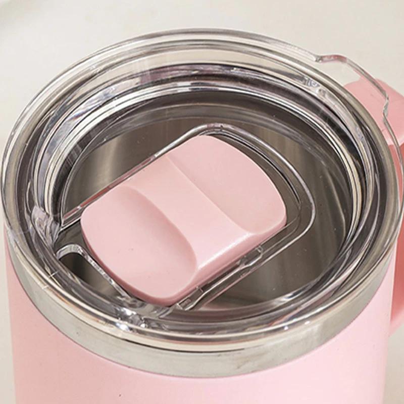 Stainless Steel Water Bottle Protable with Plastic Lid and Handle Double Layers Coffee Milk Cup Insulated Vacuum for Office Work