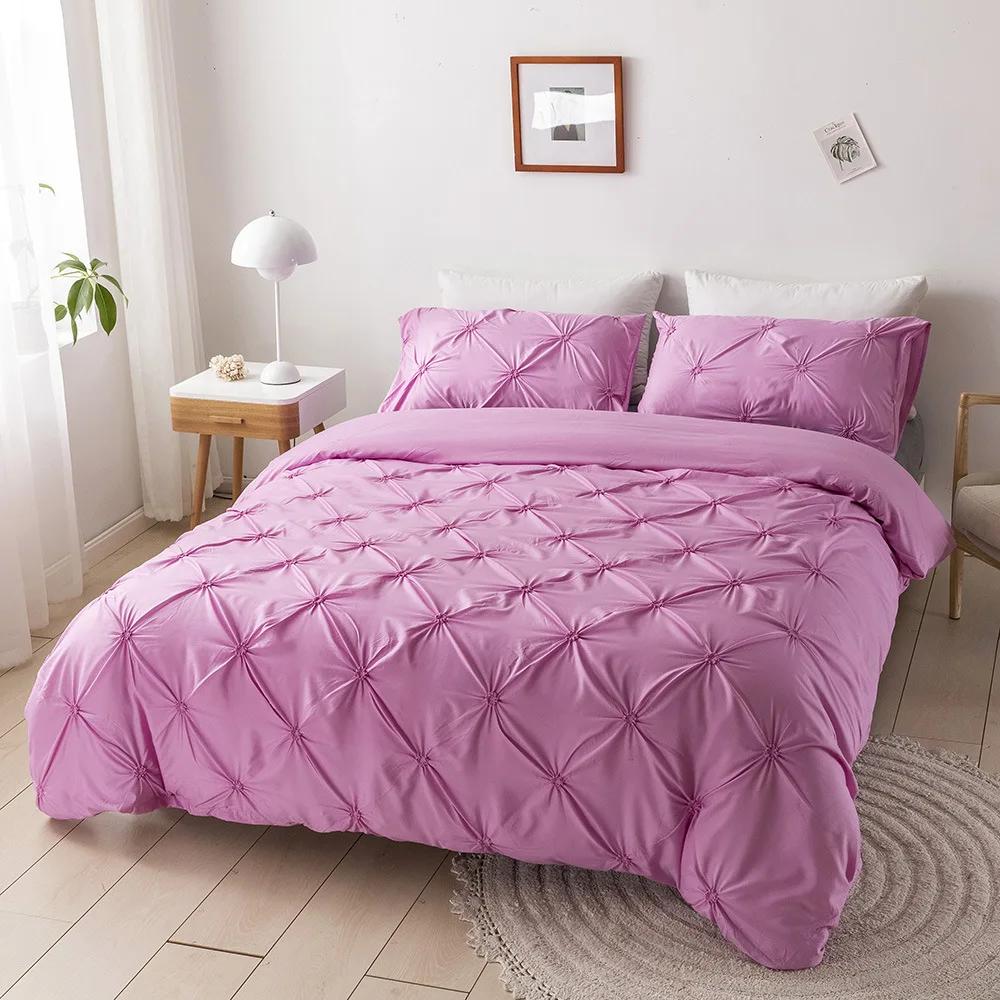 

High Quality 3D Pinch Pleated Bedding Set Solid Color Single Double Duvet Cover Set 220x240 Soft Quilt Cover Comforter Covers EU Single size 2 pcs&set