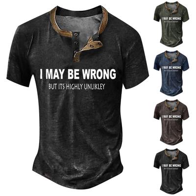 Men's  T-shirt T-shirts Graphic Text Black Military Green Pool Dark Gray 3D Printing Street Casual Short Sleeve Button Down Printed Clothing Basic