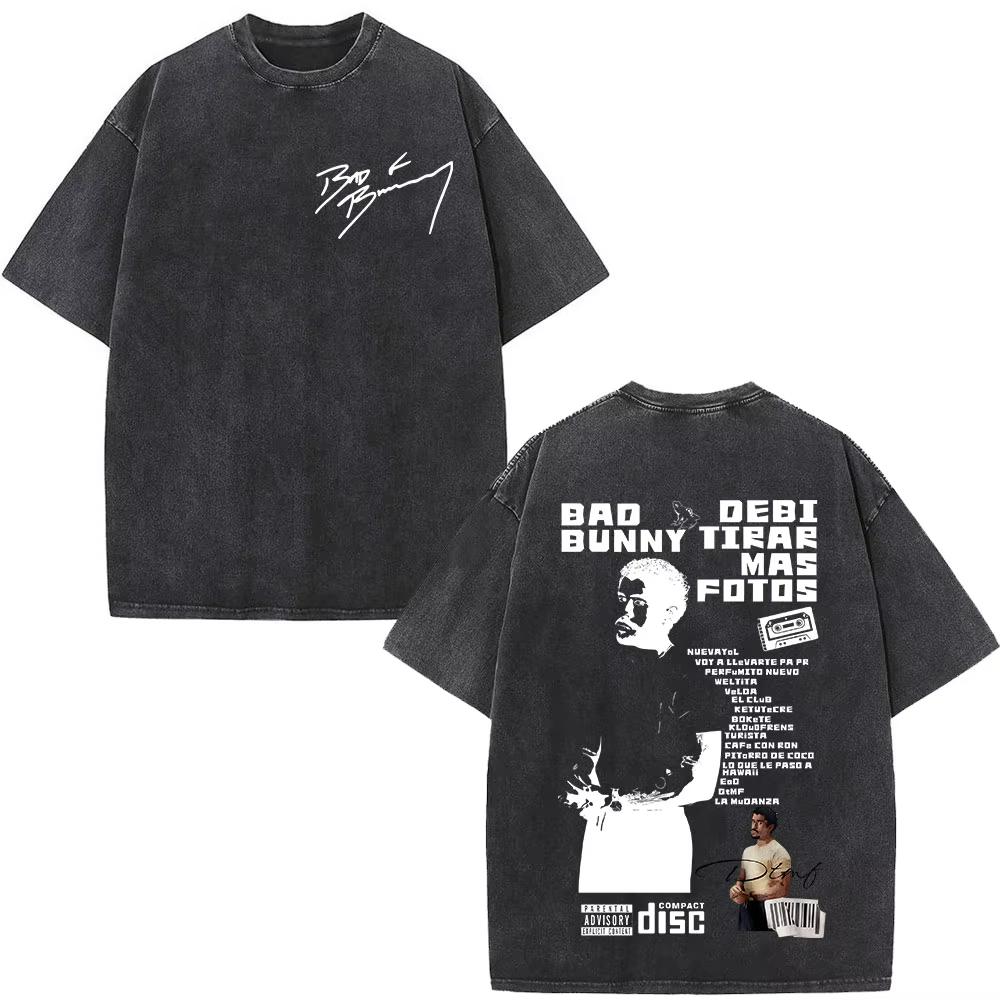 Lucky starfish Top Rapper Bad Bunny Debi Tirar Mas Fotos DTMF Album Washed Vintage T-shirts Herenmode Hip Hop Korte Mouwen T-shirts Streetwear M