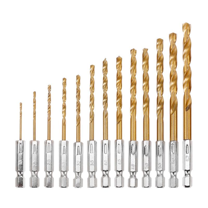 13-teiliges HSS-Titan-beschichtetes Spiralbohrer-Set mit Sechskantschaft für Holz, Kunststoff und Metall