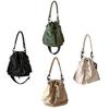 Women Bucket Shaped Shoulder Bag Lightweight Pleated Drawstring Crossbody Bag