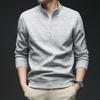 Men's Trendy Half-Zip Long-Sleeve Stand-Up Collar Pullover T-shirt for Spring and Autumn