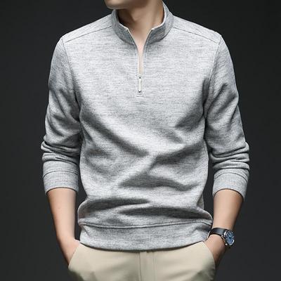 Herren Trendy Halber Reißverschluss Langarm Stehkragen Pullover T-Shirt für Frühling und Herbst
