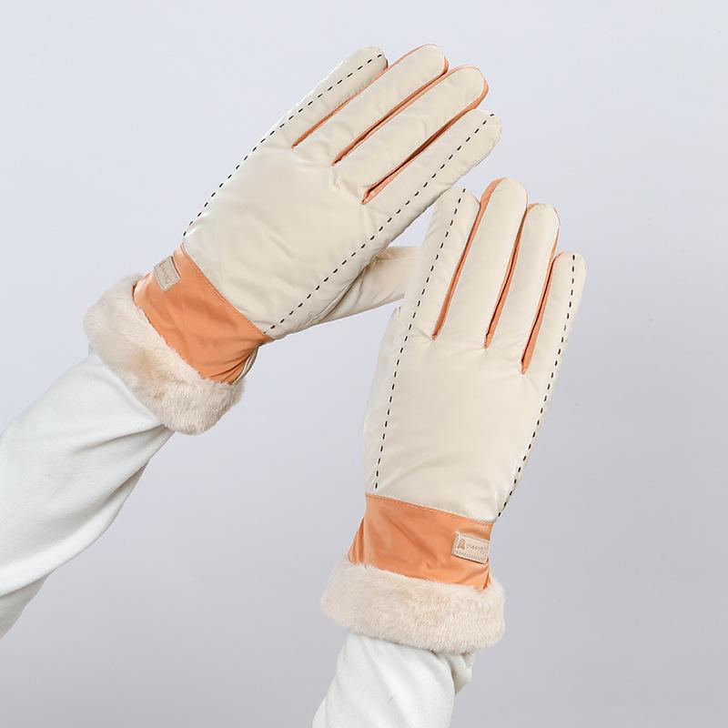 Gloves female winter cute touch screen velvet thickened five fingers student riding warm skiing windproof waterproof Korean version network