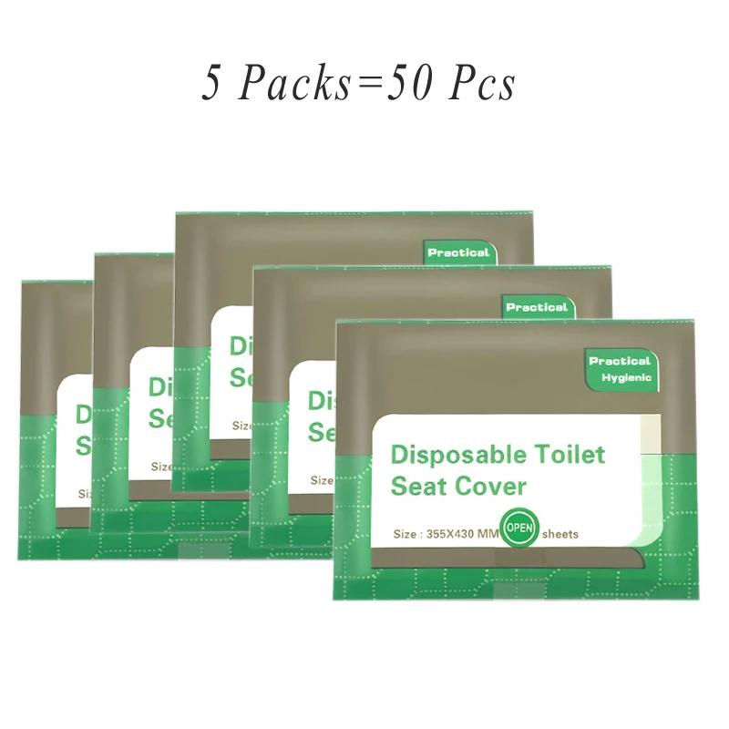 50 ST Engångstoalettsitsskydd Bärbart Rese Camping Hotell Badrum Nedbrytbart Vattentätt Toalettmatsaccessoarer