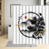 Chinese Style Shower Curtain Ink Painting Mountain Bird Flower Plant Bamboo Scenery Bathroom Hanging Curtain Set Polyester Cloth