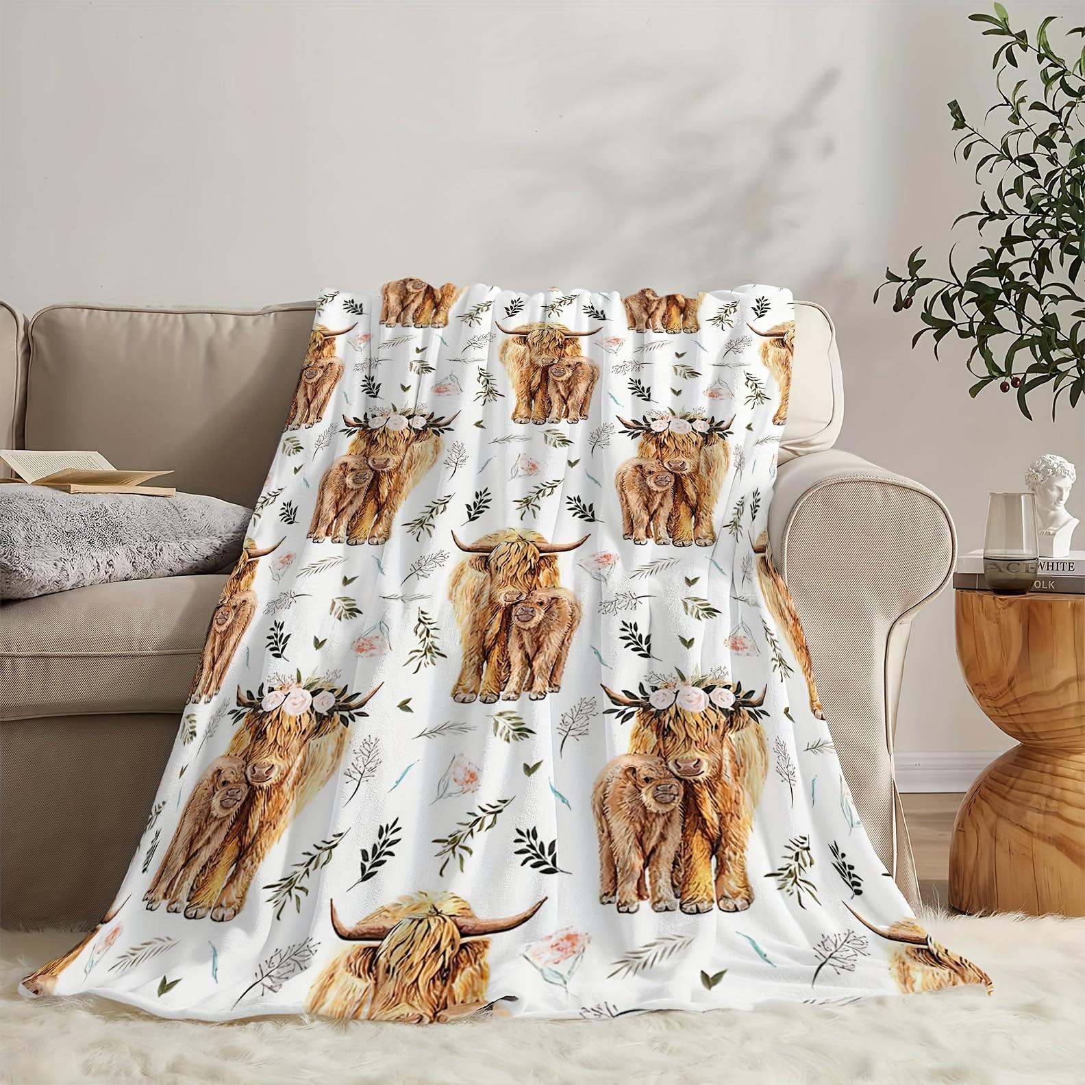 VIKAMA Highland Cow Flannel Cover Blanket Soft Comfortable Nursery Bedroom Sofa Baby Throw Blanket Home Decor 75X95CM