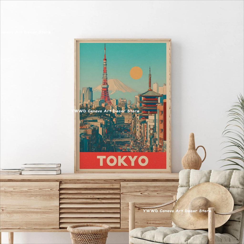 Tokyo Street Cherry Blossom Tourism Canvas Print Poster Japan Mount Fuji Sunrise Landscape Pagoda Wall Art Poster for Home Decor