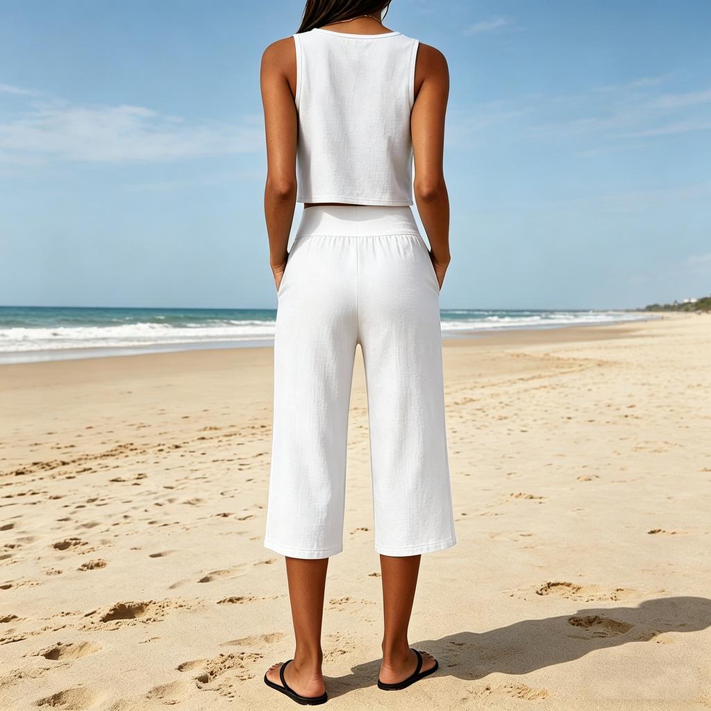 Women's Fashionable Casual Round-Neck Sleeveless Two-Piece Set