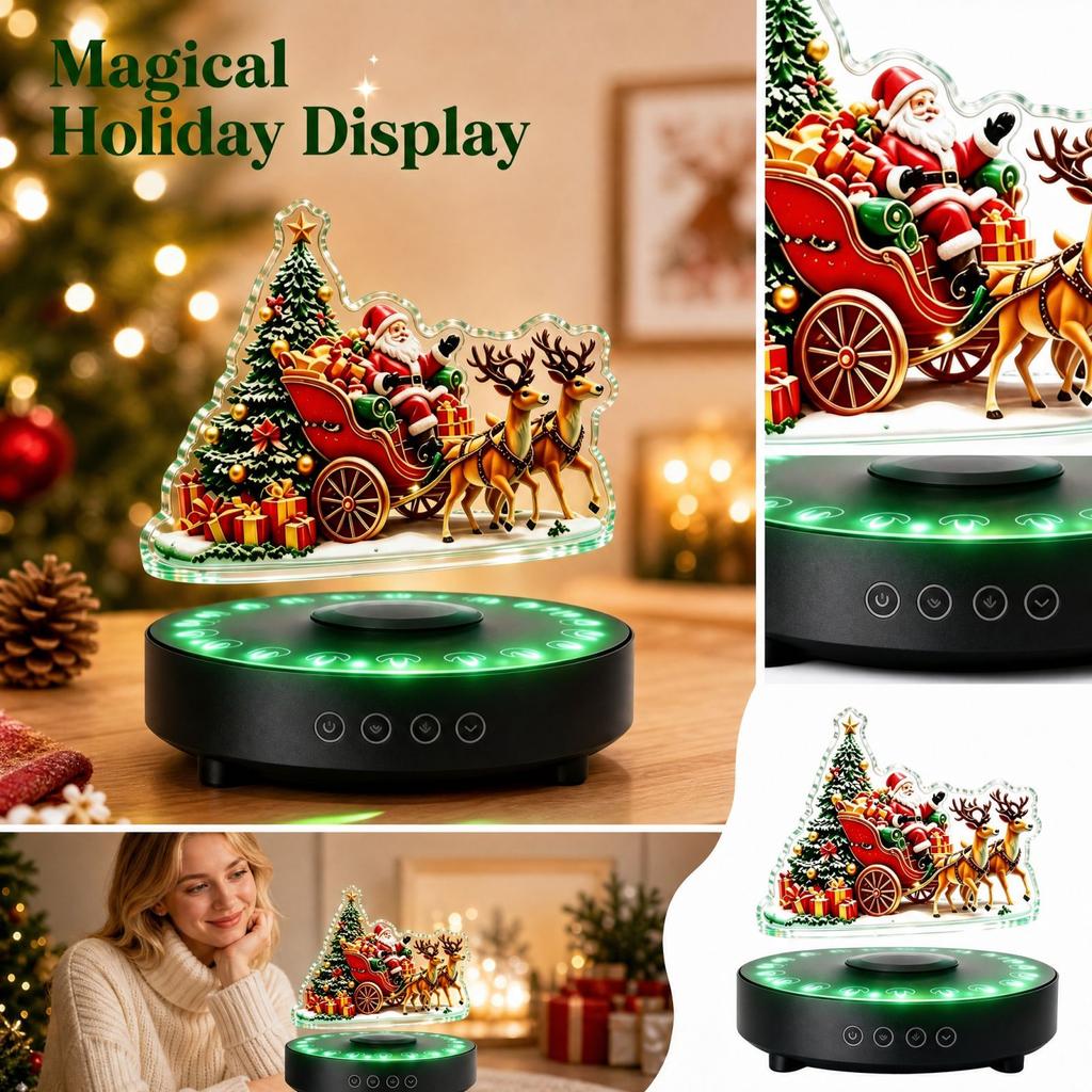 Christmas Magnetic Levitation Display Stand Floating Ornament Tray for Home Bedroom Desk Decor Gift