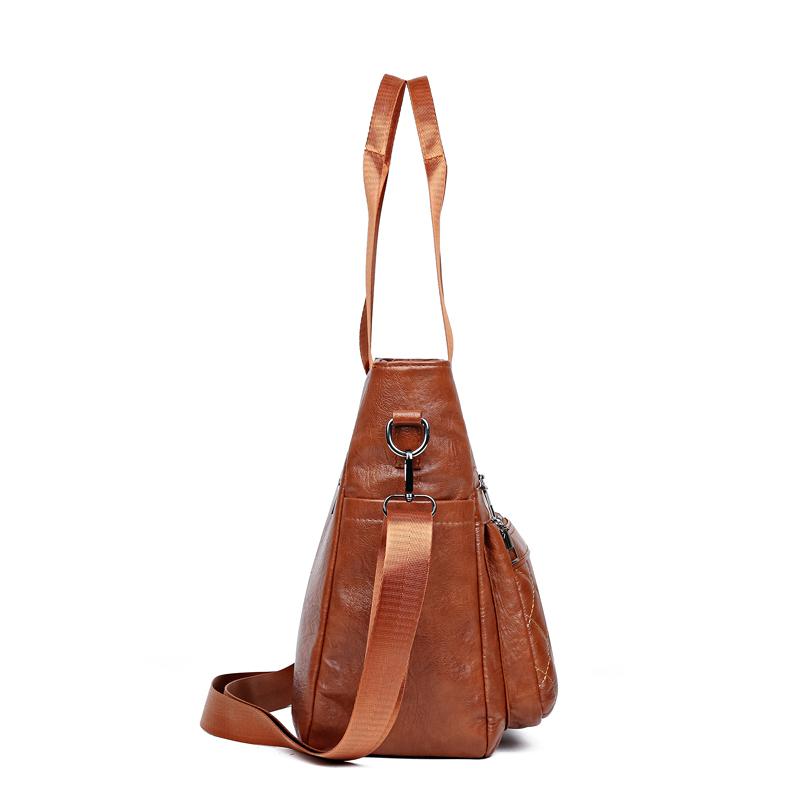 Large Capacity Shoulder Bag Soft Leather Women's Vintage Commuter Tote Bag Multi-Compartment Crossbody Bag