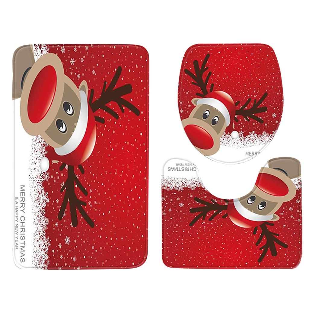 3pcs Christmas Day Non-Slip Bath Mat Bathroom Kitchen Carpet Doormats Decor