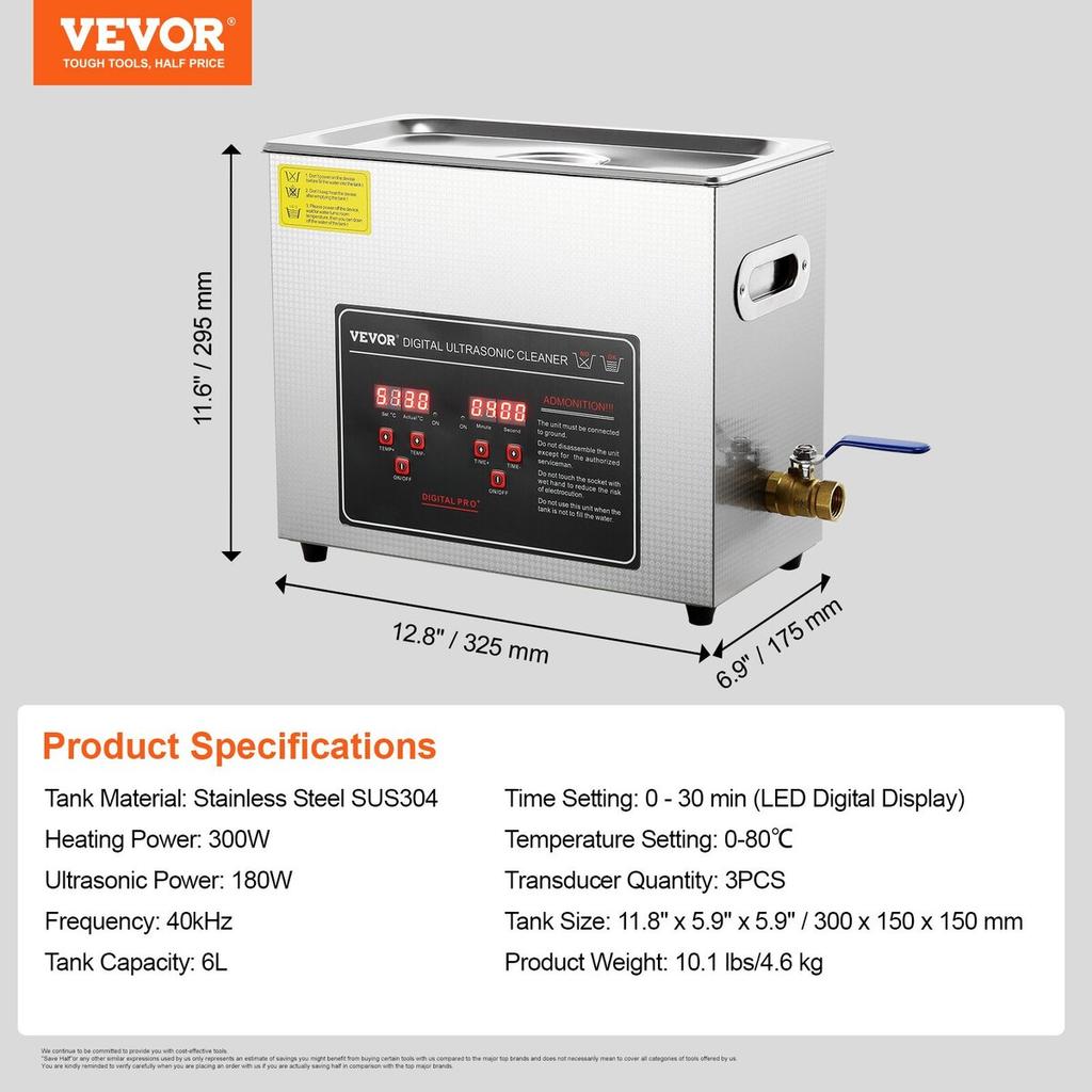 Ultrasonic Cleaner with Digital Timer & Heater, Professional Ultra Sonic Jewelry Cleaner, Stainless Steel Heated Cleaning Machine for Glasses Watch