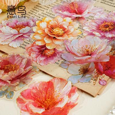 20 - Sheet Set of Vivid Flower - Themed Stickers, Bright Colors and Exquisite Patterns for Scrapbooking