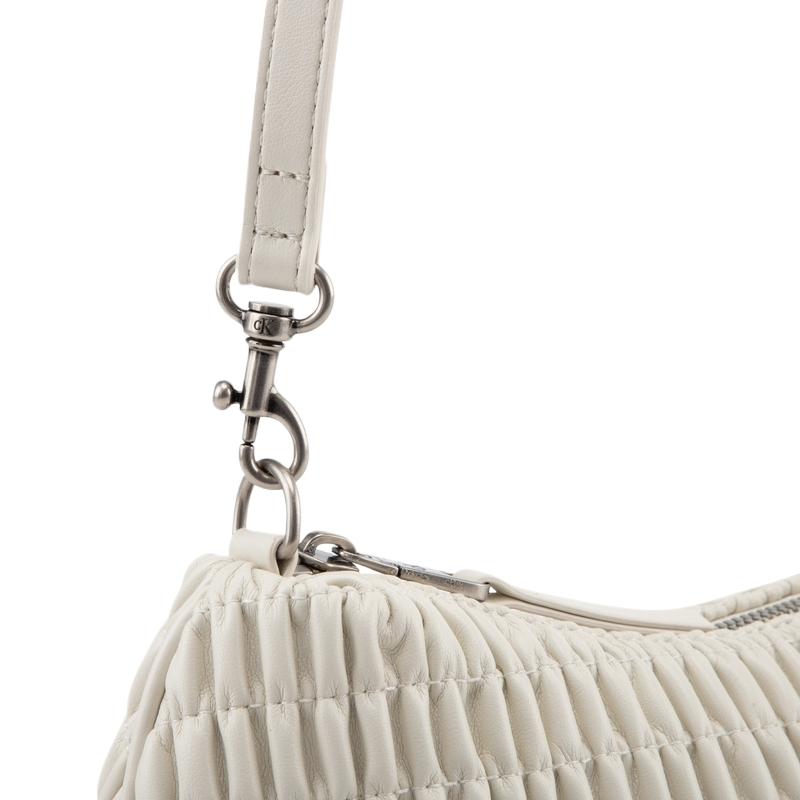 Calvin Klein Elegant Niche Design Pleated Armpit Bag Mixed Material Shoulder Bag Medium Size Women's Milk White