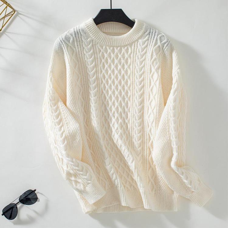 Women Chunky Cable Knit Oversized Pullover Sweater Crew Neck Long Sleeve Solid Color Casual Woven Tops Fall