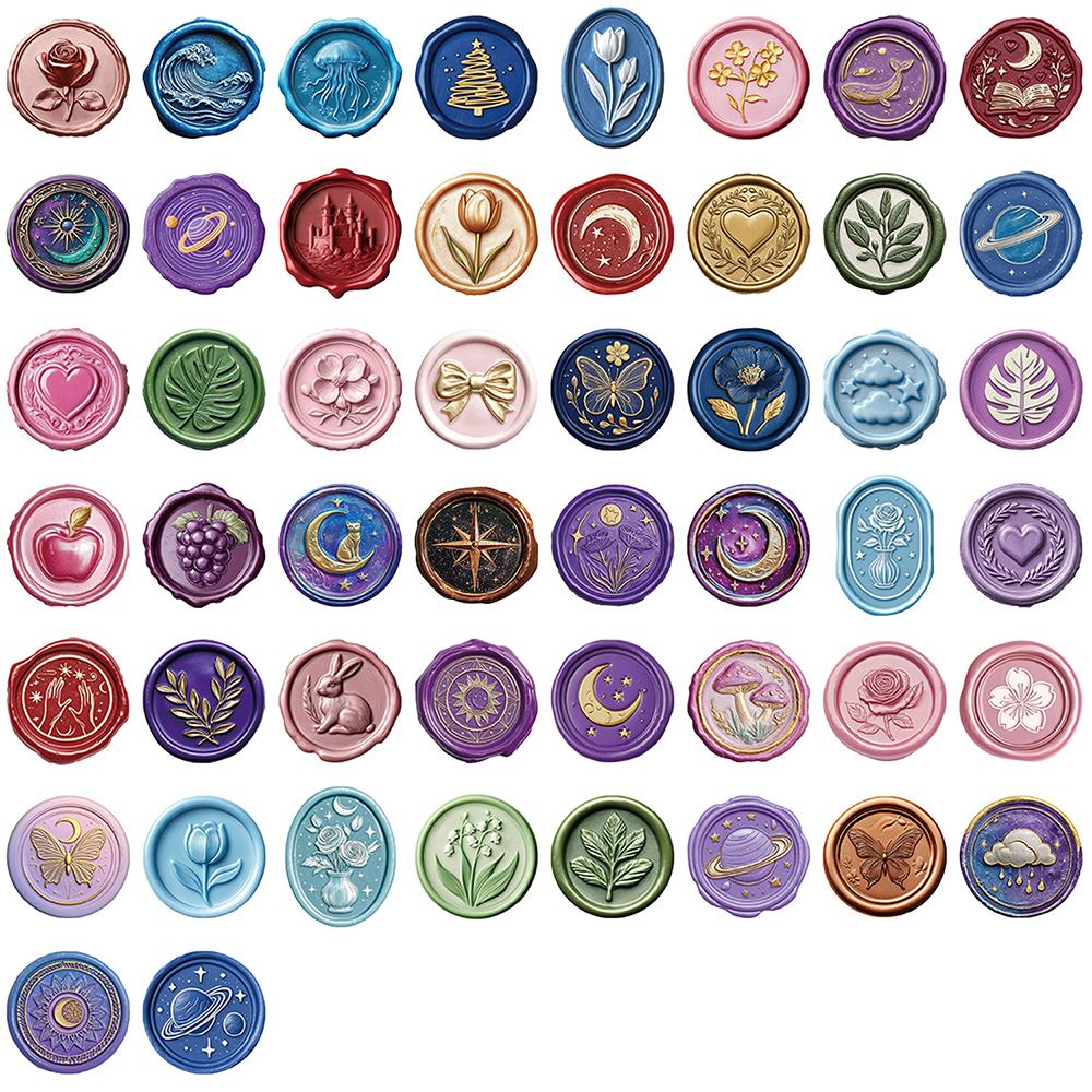 10/30/50pcs Vintage Colorful Wax Seal Graffiti Stickers Aesthetic Art Decals DIY Luggage Skateboard Phone Waterproof PET Sticker