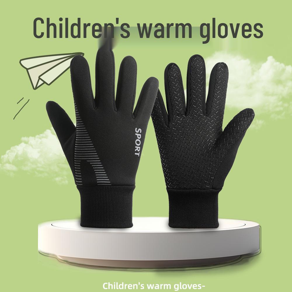 Boys' Winter Cycling Gloves: Windproof, Waterproof, Plush Lined, Touchscreen Compatible, Full-Finger Design for Cold Protection