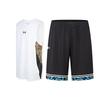 Logo Print V-Neck Tank Top And Striped Elastic Waist Basketball Shorts Set Men Athletic Wear White Black 23500101-100-+-24500211-001