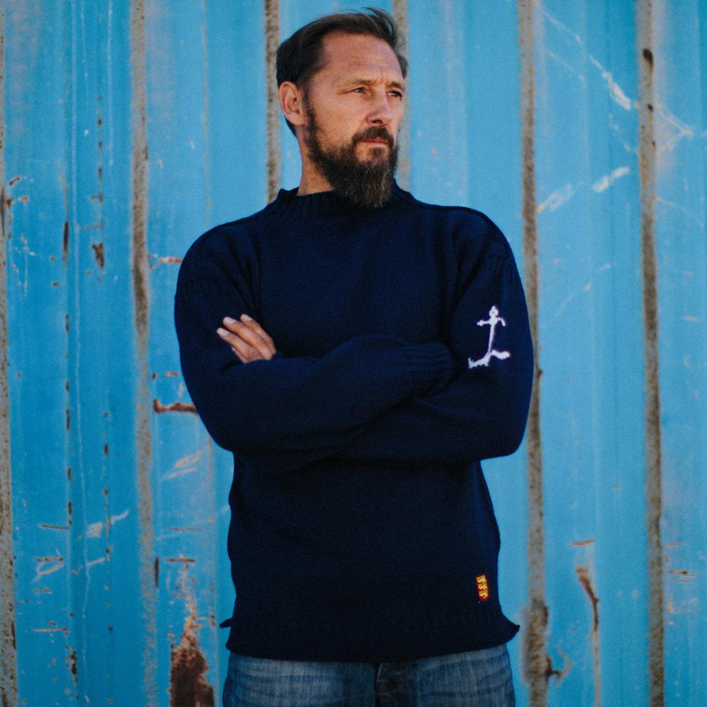 Geonjiulleunseu Fisherman Whole Garment Sweater - Navy