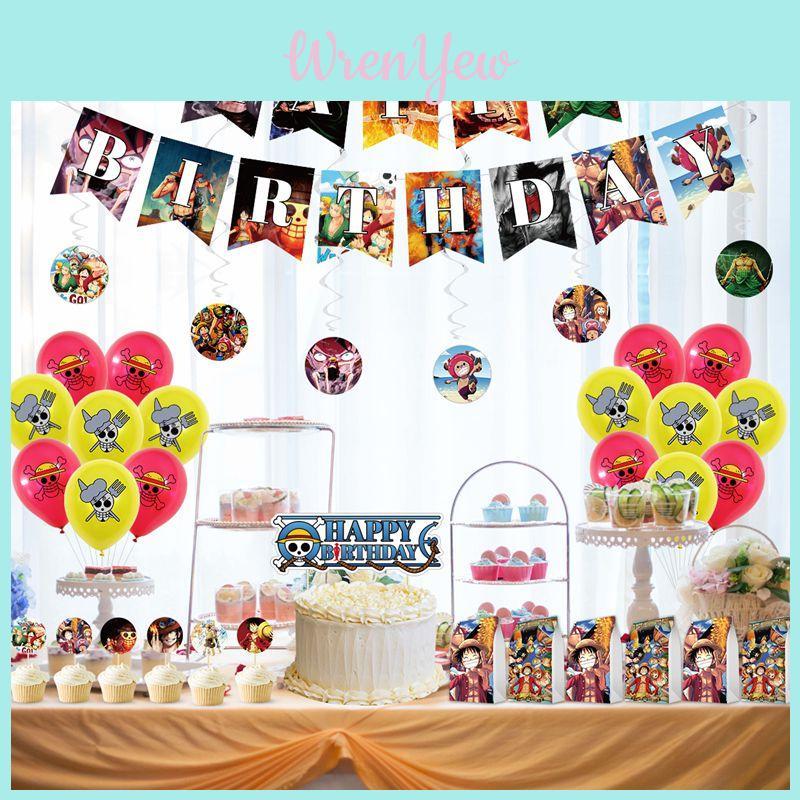 Anime One Piece Themed Birthday Party Decor Supplies Suit Banner Topper Balloon