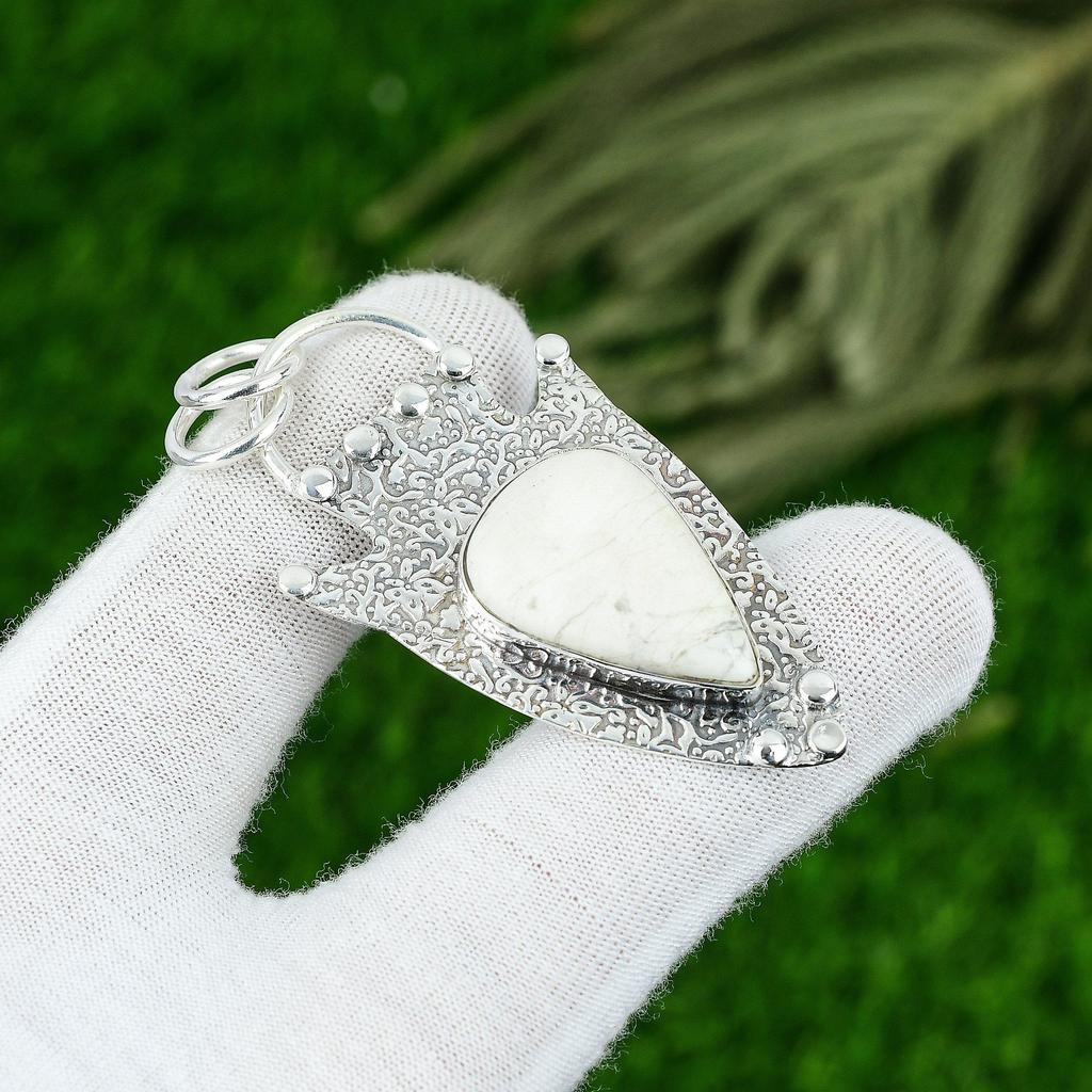 Gift For Her 925 Sterling Silver Natural Howlite Gemstone Indian Jewelry Pendant