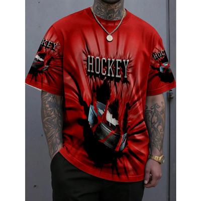 3D - Men's Hockey Puck Graphic T-Shirt - & Hockey Puck Design with Hockey Stick & Ball Print