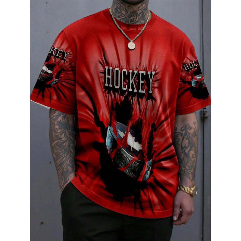 3D - Men s Hockey Puck Graphic T-Shirt - & Hockey Puck Design with Hockey Stick & Ball Print S