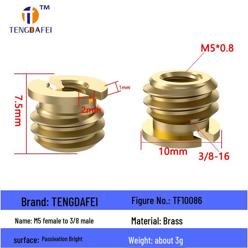 Reversible 1/4" Male To 3/8" Female Adapter for Camera Tripod Ball Head with M4-M8 Conversion Screws