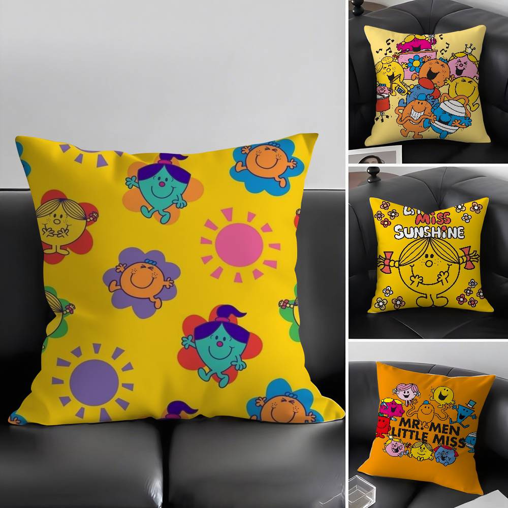 Mr. Men And L-Little Miss Pillow Case Home Dorm Chair Back Short Plush Double-Sided Printing Office Nap Time Cushion Cover