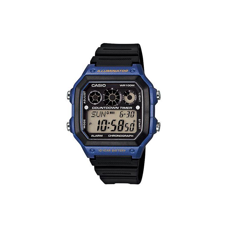 

Casio Youth Series Square Dial Digital Fashion Classic Retro Square Ten-Year Power Waterproof Shockproof Quartz Movement Resin Strap AE-1300WH-2A Regular Watch Box,Black Strap