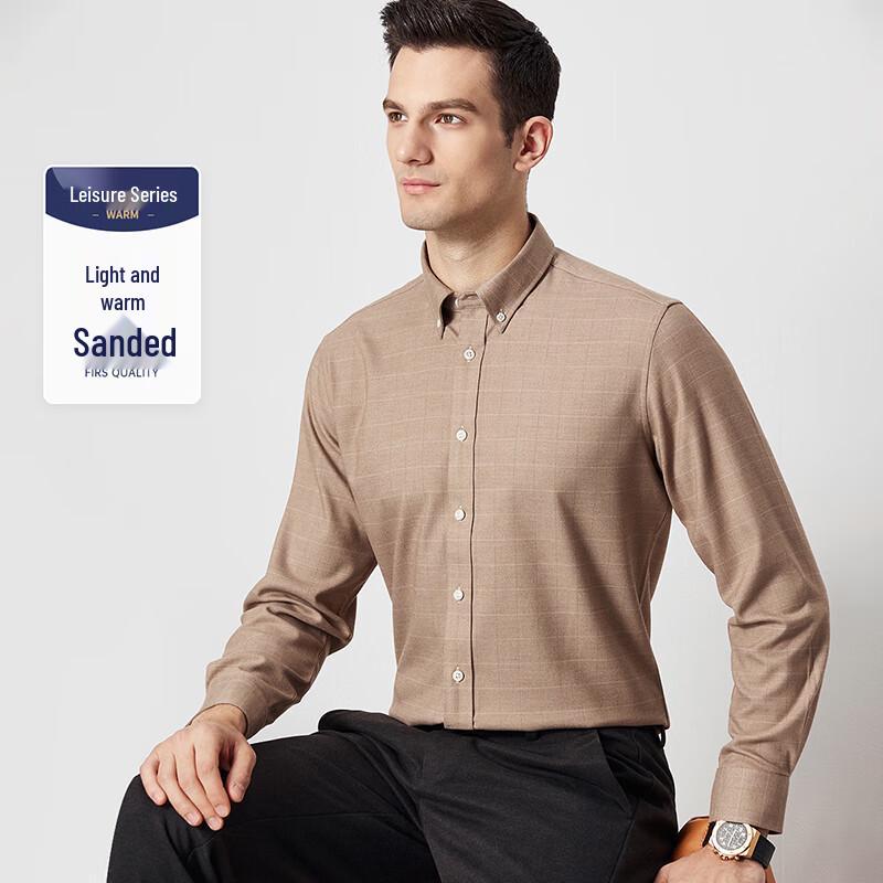 Shanshan Men s Brushed Plaid Business Casual Long Sleeve Shirt M