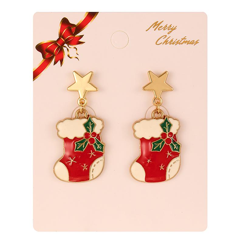 European & American Style Christmas Tree & Santa Claus Alloy Stud Earrings with Snowflake Design