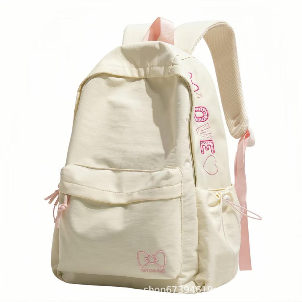 Schoolbag new retro fashion solid color printed backpack junior high school student schoolbag versatile large capacity lightweight travel backpack