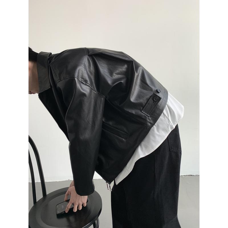 Men's Trendy Korean Style Leather Jacket - 2024 Spring/Autumn, Short Loose Fit with Lapel.