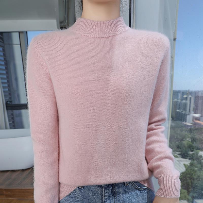 Chic Half-High Collar Wool Long-Sleeve Women's Sweater - Slim Fit Base Layer for Spring and Autumn
