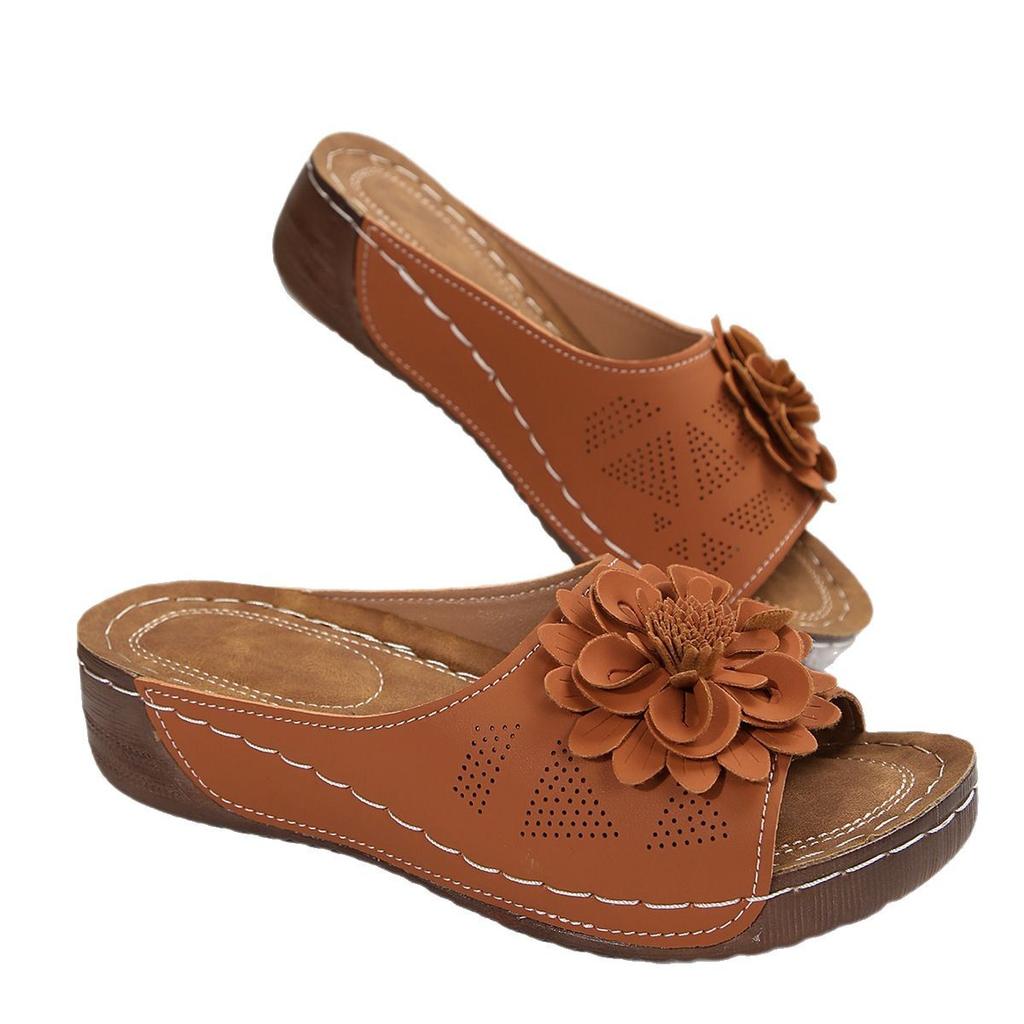 South East Asia thick bottom one word slippers large size fish mouth flower thick bottom beach cool slippers