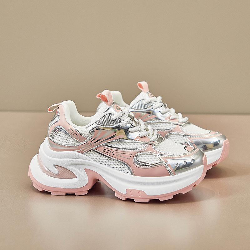

Женские повседневные кроссовки на массивной платформе, кроссовки для бега с дышащей сеткой, легкие нескользящие прогулочные туфли для женщин, удобные теннисные туфли на шнуровке 40 розовый