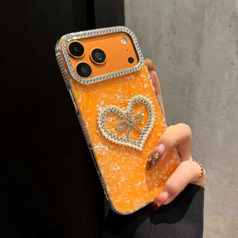 Electroplated Heart Rhinestone Bow Case for iPhone 17 Pro Max & 16