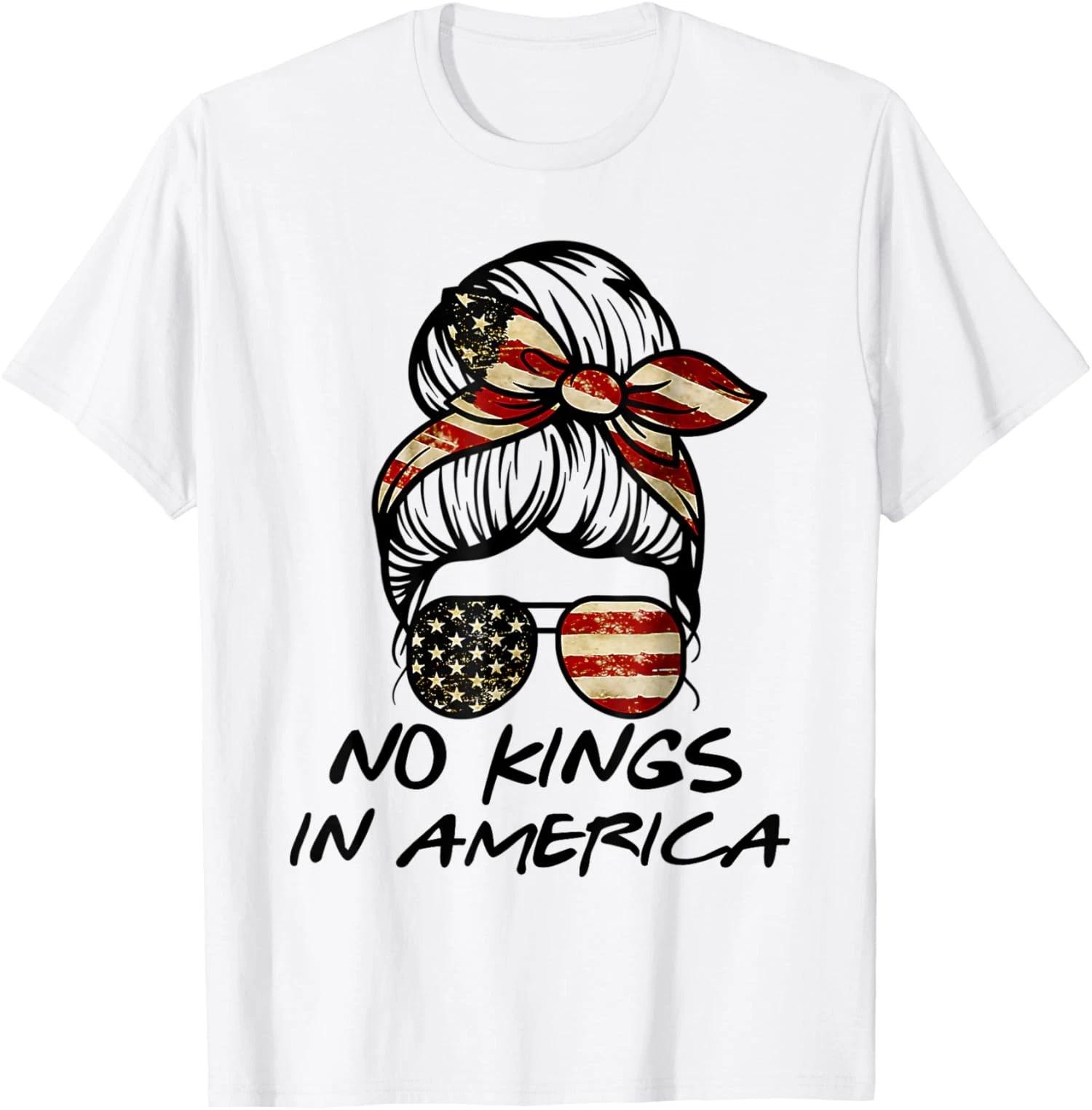 No Kings in America Messy Bun USA Flag Unisex T-Shirt XL