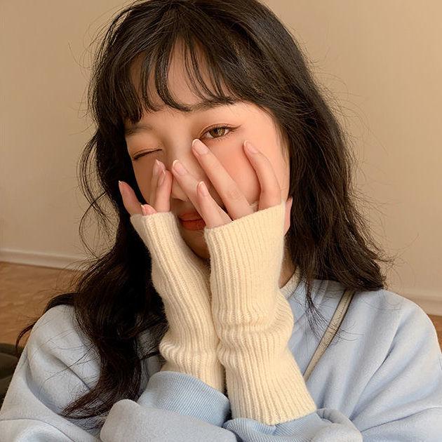 Damen Herbst/Winter Strick Halbfingerhandschuhe - Warm, Fingerlos, Touchscreen, Handgelenkstütze