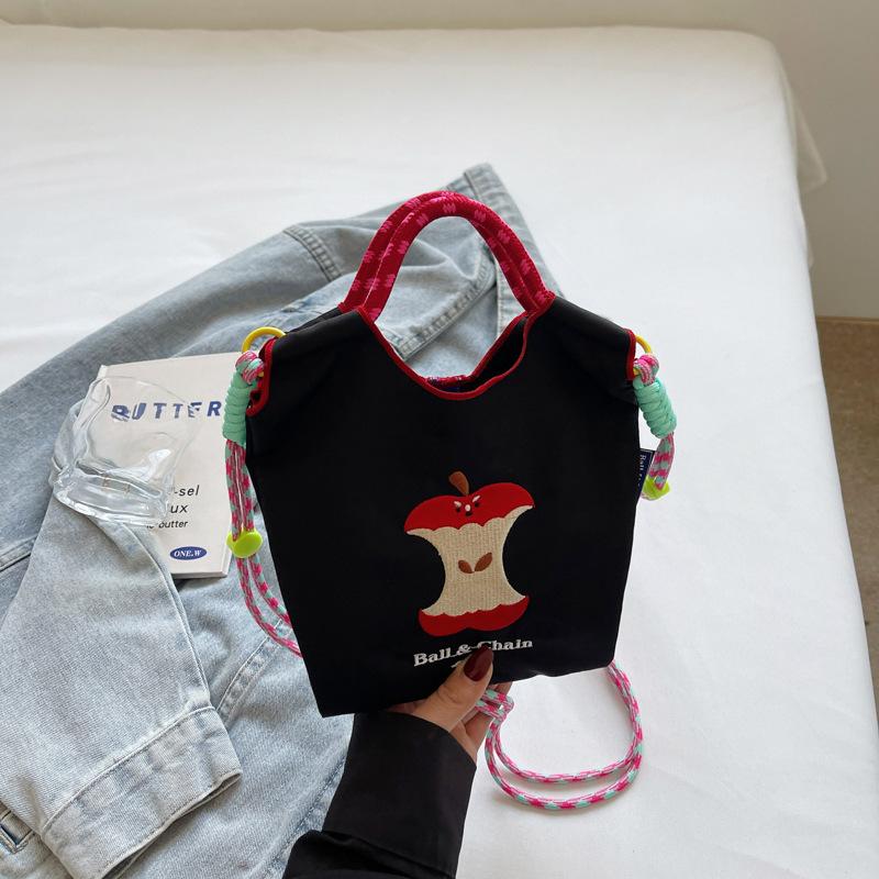 Japanese embroidery cute apple bucket bag girl 2025 new mobile phone bag versatile commuter shoulder messenger bag