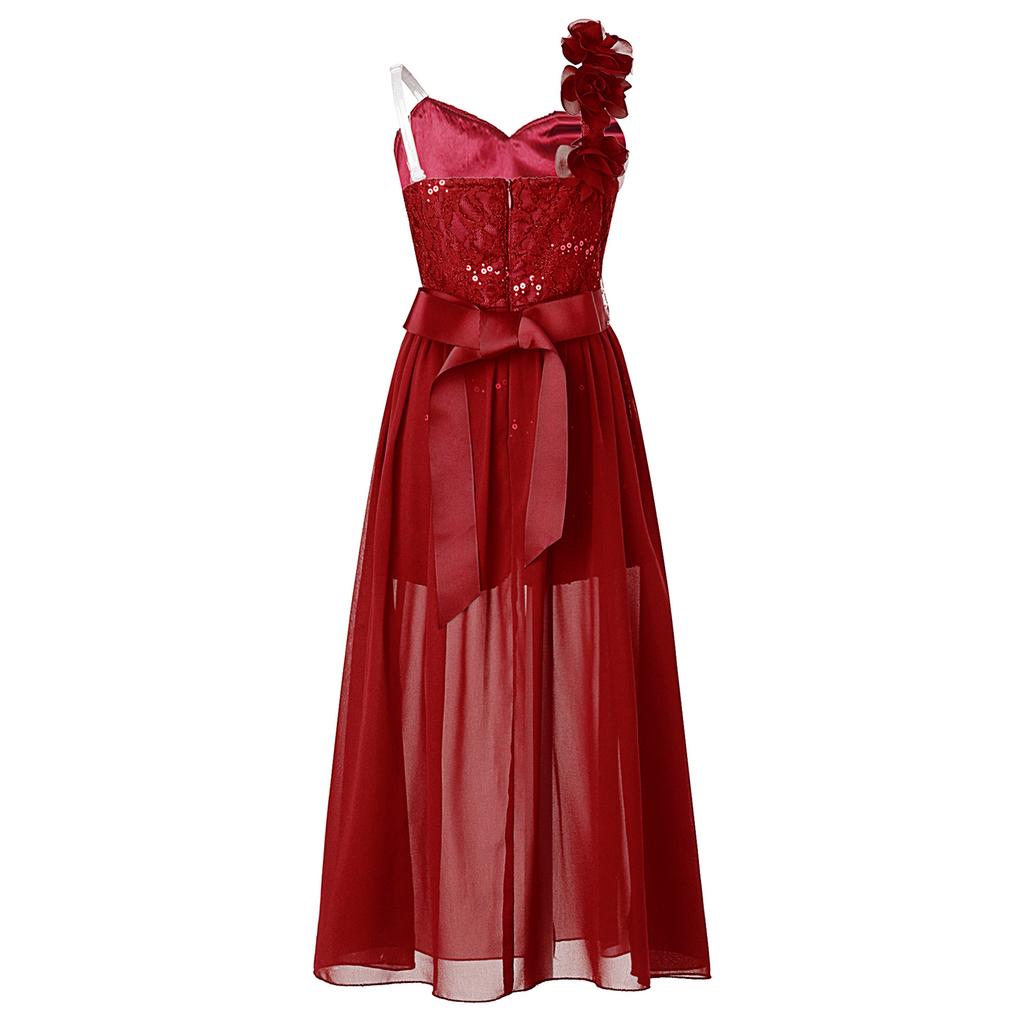 Vestito da Festa con Applicazione Brillante di Perline per Ragazze Tuta con Pizzo e Paillettes Romper con Sovrapposizione in Chiffon Vestito per Compleanno e Ballo di Fine Anno