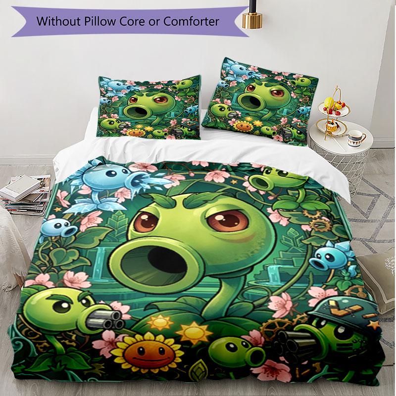 3pcs Duvet Cover Set (1*Duvet Cover + 2*Pillowcase, Without Core), Plants Vs. Zombies Print Soft All‑Season Bedding Set, Home Bedroom Decor Gift