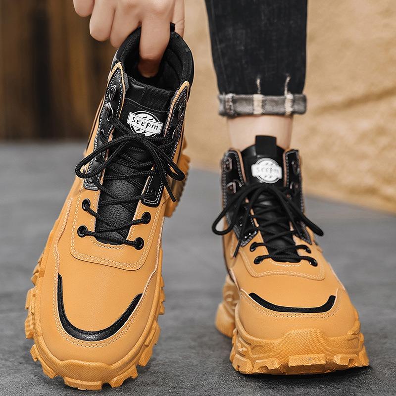 Men's Shoes Autumn Non-slip Yellow Outdoor Work High-top Tooling Shoes New Men's Sports Martin Boots Black Leather Boots