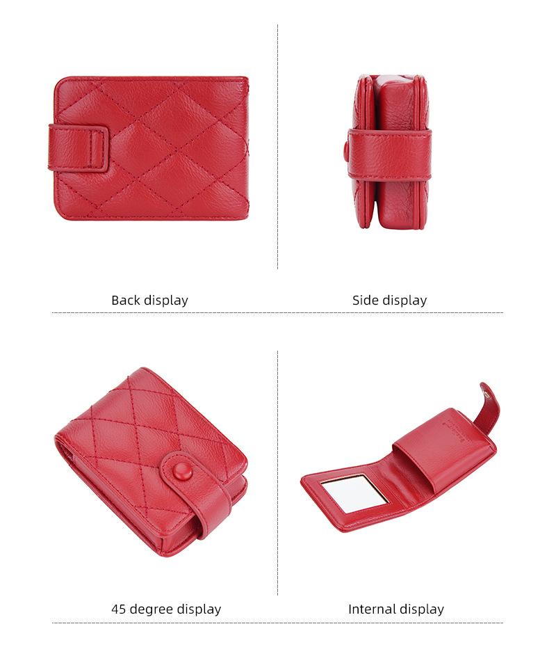 Dámská módní elegantní kožená kosmetická taštička na patentky se zrcátkem a slotem na kartu