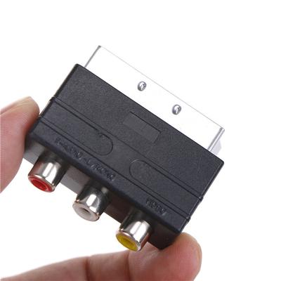 Silver Scart To 3 Rca Composite Phono Adaptor Converter + In / Out Switch