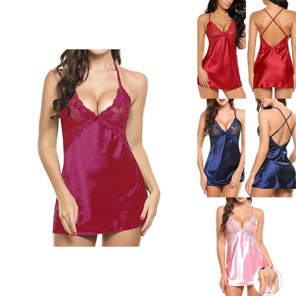 Women Sexy Lady Lace Sleepwear Satin Nightwear Lingerie Pajamas Suit Size Sxl